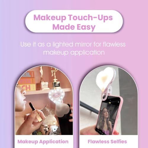 Riki Sweetheart Clip-On LED Makeup & Selfie Mirror - Hot Pink