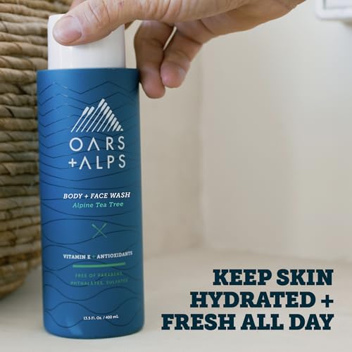 Oars + Alps Men's Body & Face Wash - Alpine Tea Tree Scent, 13.5 Fl Oz, 2 Pack