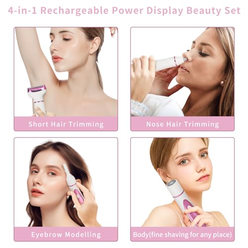 Electric Razor for Women Men,4 in 1 Painless Ladies Wet & Dry Body Razors and Facial Hair Remover,Rechargeable Led Display Hair Removal Kit for Nose Face Body Leg Bikini Arm Hair