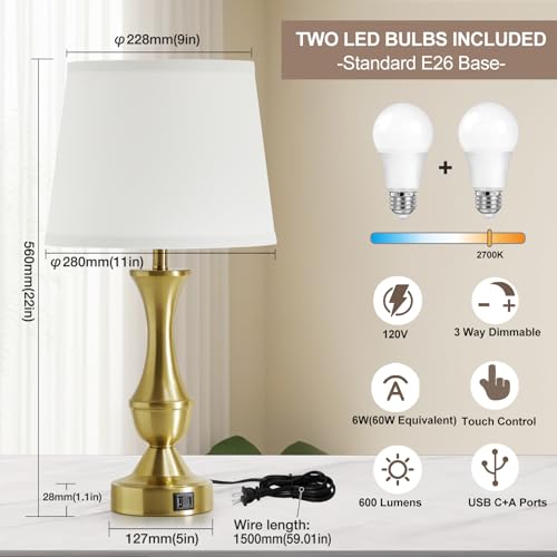 Luvkczc 22-Inch Gold & White Table Lamps Set of 2 - Modern Bedside Lighting