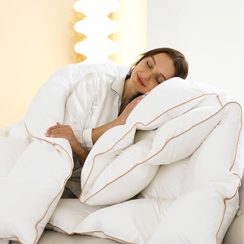 Vexino King Size All Seasons Feather Down Fiber Comforter - White, 100% Cotton Cover