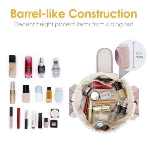 Barrel Drawstring Makeup Bag with Wide-open Make up Bag