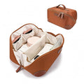 Brown Travel Makeup Bag for Women Flat Open Cosmetic Organizer