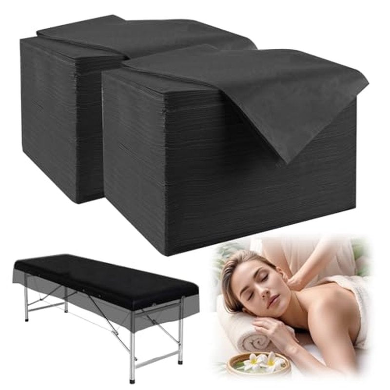 100 Pcs Disposable Massage Table Sheets 31" x 71" Non-Woven Fabric Bed Sheets Cover for Spa, Massage, Beauty Salon, Tattoos, Hotels (Black)