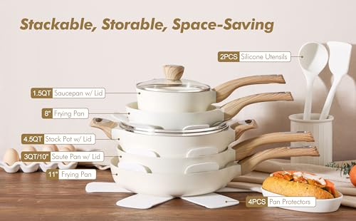 SENSARTE Granite Ceramic Non-Stick Cookware Set - White, 14 Pieces, Induction Compatible