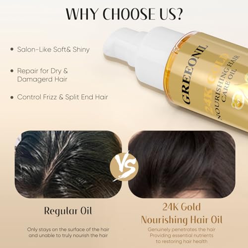 GREEONIL 24K Gold Infused Argan Hair Oil - 240ML Pack of 4 for Frizz Control & Shine
