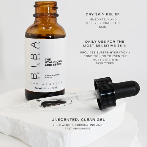 Biba De Sousa Hyaluronic Acid Serum for Face - Hydrating, Anti Aging Serum - Sensitive and Acne Skin Safe (1 Oz)