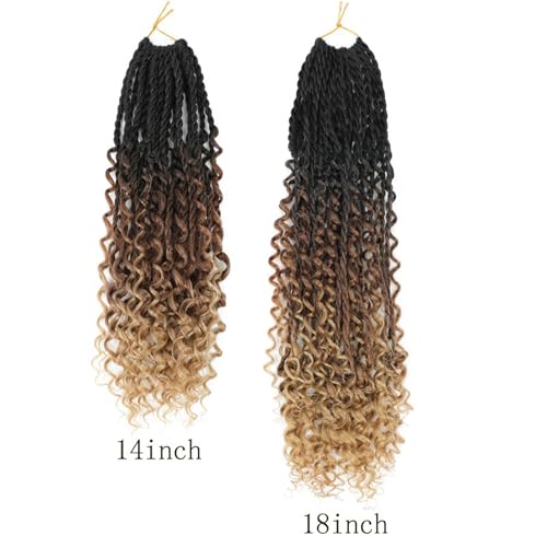 18 Inch Goddess Twist Crochet Hair with Curly Ends - 6 Packs, Black/Brown Light Brown