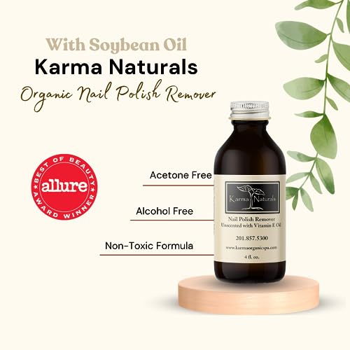 Karma Organic Unscented Nail Polish Remover 4 Fl Oz (3 Pack) - Non-Toxic, Vegan, Acetone-Free, Nails Strengthener