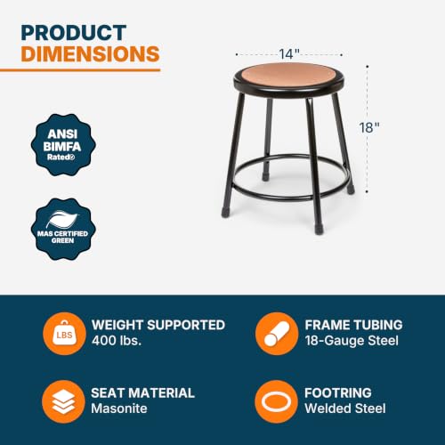Black 18-Inch Commercial Steel Round Stool with Wood Seat - 2 Pack