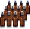 Refillable 2oz Amber Glass Boston Round Bottle with Pump – Travel Storage Containers (12 Pack)