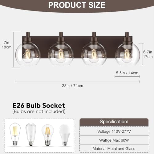 IZORRO Oil-Rubbed Bronze 4-Light Vanity Light Fixture with Clear Glass Globes