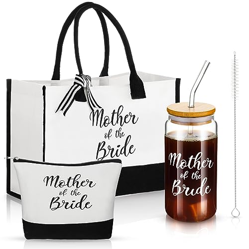 Mother of the Bride Gifts Set - Glass Cup, Tote & Cosmetic Bag - Variation of Mother of the Bride