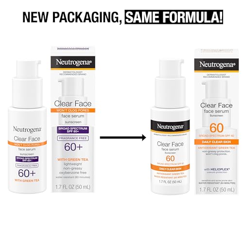 Neutrogena Clear Face Serum Sunscreen SPF 60 with Green Tea Pack of 2 - Lightweight UVA/UVB Protection