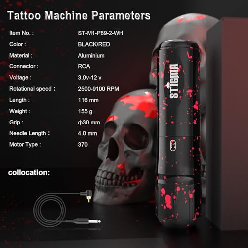 Wireless Tattoo Pen Kit for Beginners with 1400mAh Battery and 20 Cartridges - Black