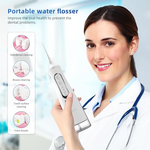 REVA White Cordless Dental Water Flosser - 310ML, 4 Modes, Rechargeable, 4 Tips