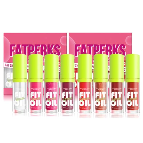 8 Colors Hydrating Lip Oil Set, Big Brush Head Moisturizing Lip Glow Oil, Shiny Moisturizing Lip Gloss, Nourishing & Non-Sticky Long Lasting Fresh Transparent Tinted Plumping Lip Oil (SetA+B)