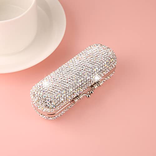 Silver Bling Lipstick Case with Mirror - Rhinestone Compact Makeup Holder