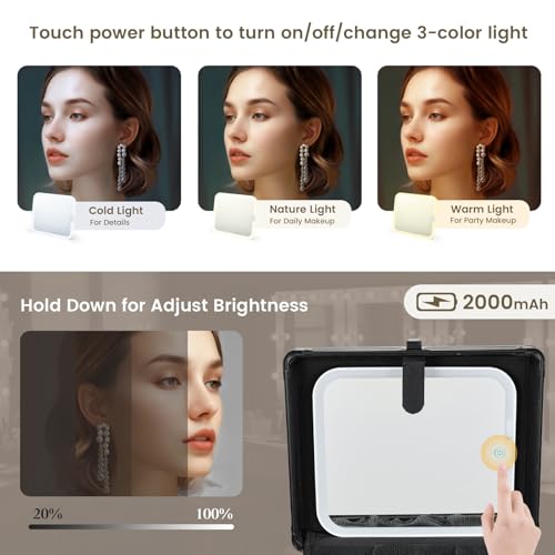 Makeup Case with Lighted Vanity Mirror, Makeup Organizer Box Travel Make up Case with LED Mirror Portable Cosmetic Train Case for Countertop Lockable Makeup Suitcase with Adjustable Dividers