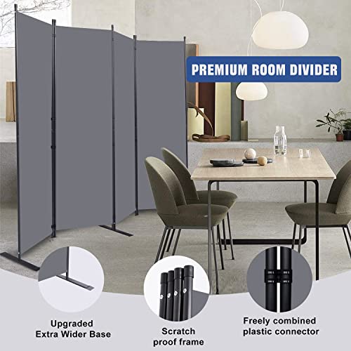 Grey 4-Panel Room Divider 88 Inch Wide Folding Privacy Screen