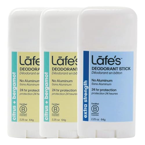 Lafe's Natural Deodorant Stick 2.25oz Pack of 3 - Aluminum & Baking Soda Free, Citrus & Bergamot, Extra Strength, Women & Men
