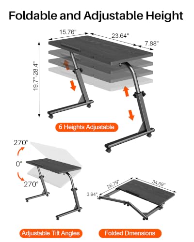 Black Adjustable Folding TV Tray Table - Portable Couch Snack & Laptop Stand