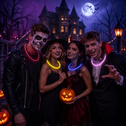 Halloween Glow Stick Necklaces Bulk 22 Inch, 5 Colors, 200 Pack