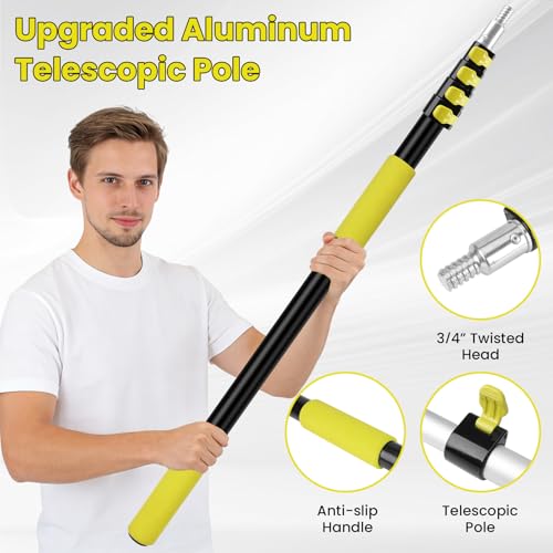 20FT Telescopic Window Squeegee with Extension Pole, 2-in-1 Washable Microfiber & Rotating Head
