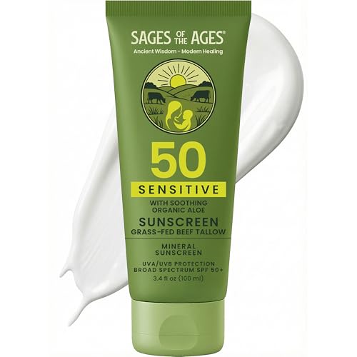 100% Mineral Sunscreen SPF 50 with Non-Nano Zinc Oxide ? Reef Safe UVA/UVB Broad Spectrum Sunblock, Water Resistant 80 Min, Moisturizing Tallow Lotion for Face & Body, 3.4 fl oz