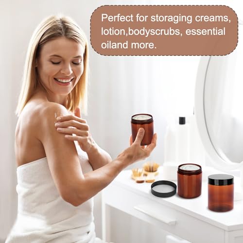 47 Packs 8 oz Plastic Jars with Black Lids, 8 oz Cosmetic Containers jars with Wide-Mouth for beads, rhinestones, sequins Cosmetics, Lotion, Cream, Ointments and More by KUKLIPJIM. (Brown)
