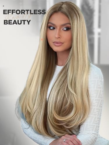 Long Straight Synthetic Wig 26 Inches - Mix Blonde, Heat-Resistant for Women
