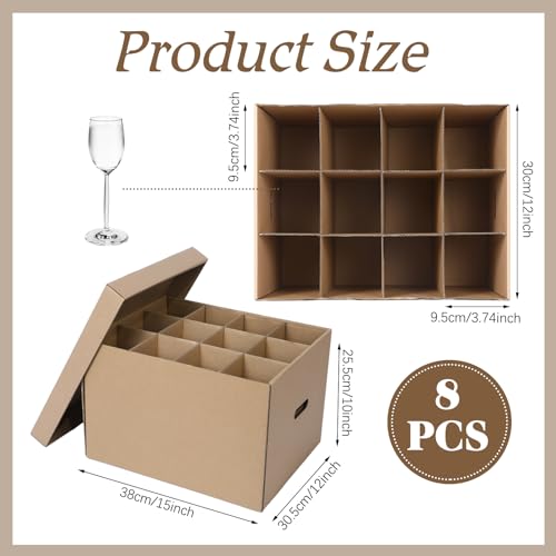 Wine Glass Moving Boxes Set - 8 Pack, 15 x 12 x 10 Inches with Handles & Lid
