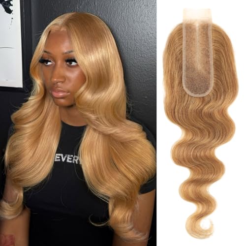 Honey Blonde 2x6 Lace Closure Body Wave Human Hair - 180% Density, Variation: 12''