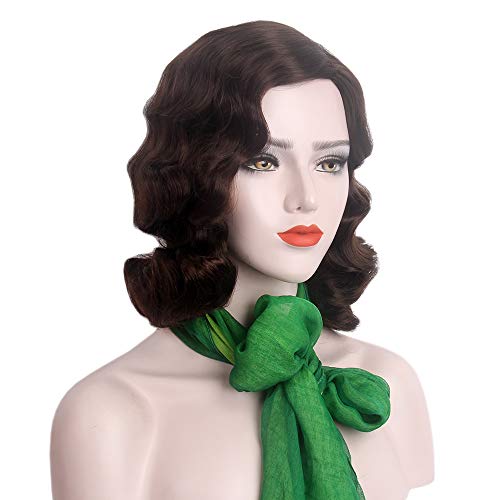 Long 1920s Vintage Curly Wig - Brown, Middle Length, Synthetic & Heat-Resistant