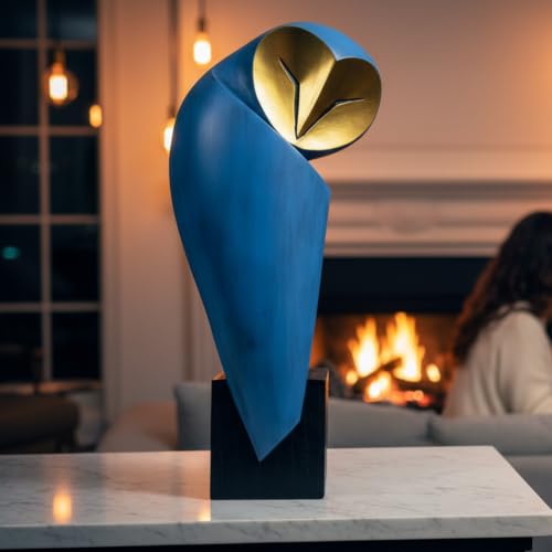 Blue Mid-Century Modern Owl Statue - 15 Inch Home Decor Sculpture