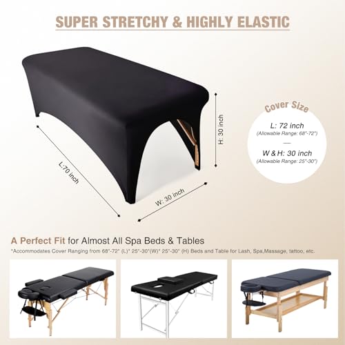 Stretchy Fitted Spa Massage Bed Cover 2-Pack Black for 6ft Tables