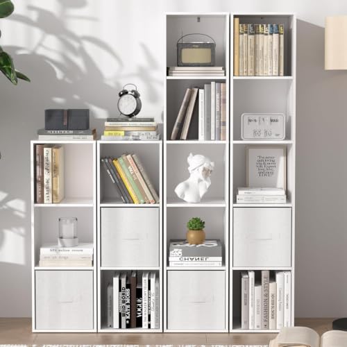 White Cube Bookshelf 5-Cube Storage Organizer Freestanding Home Office & Living Room