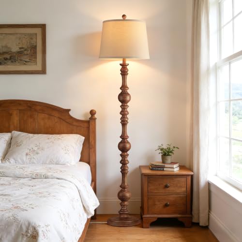 QiMH 61-Inch Vintage Farmhouse Floor Lamp with Wood Grain Finish
