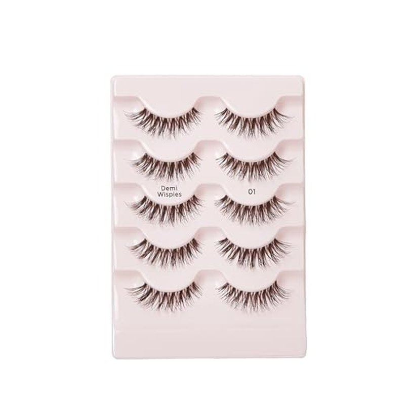 i?ENVY 5 Pairs Demi Wispies False Lashes (1 Pack), Premium Quality 100% Human Hair, Fluffy Feathered Eyelashes with Volume & Curl, Natural Look, Lightweight, Comfortable, Reusable for Everyday Wear