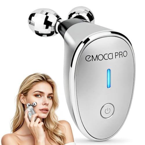 EMOCCI PRO Silver Electric Facial Massager 5-in-1 Vibrating Face Roller Skin Care Tool