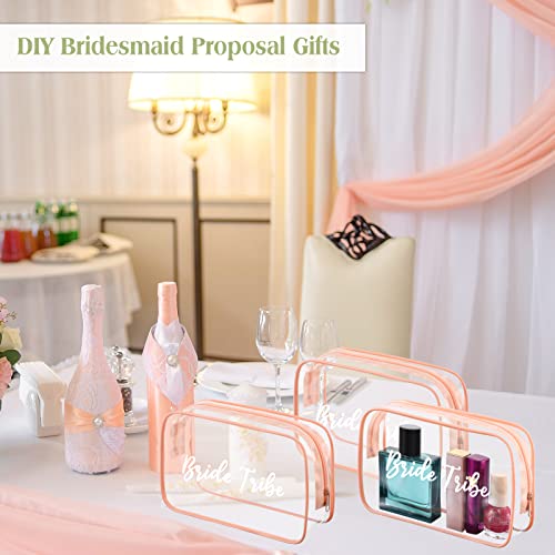 Pink Bridesmaid Makeup Bags Set of 10 Waterproof Clear Cosmetic Pouches