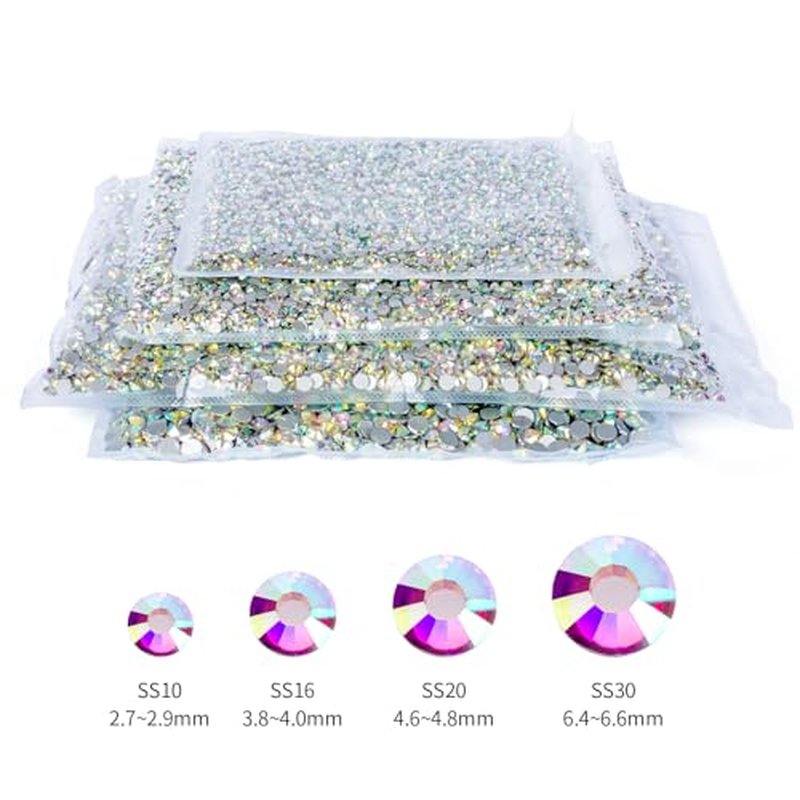 10000PCS Crystal AB Rhinestones Bulk, Flat Back Crystal Glass Stone Round Gems,SS20, 4.6-4.8mm