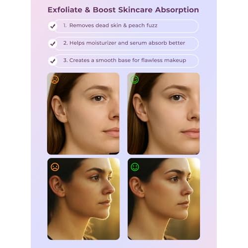 Dermaplane Facial Razor for Women ? Electric 2-Speed Sonic Dermaplaning Tool with 5 Replacement Heads, Safe Peach Fuzz Remover & Exfoliating Face Hair Removal Device