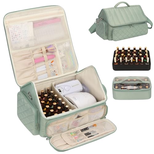 Nail Polish & Manicure Supplies Organizer Bag - Green, Holds 43-65 Bottles