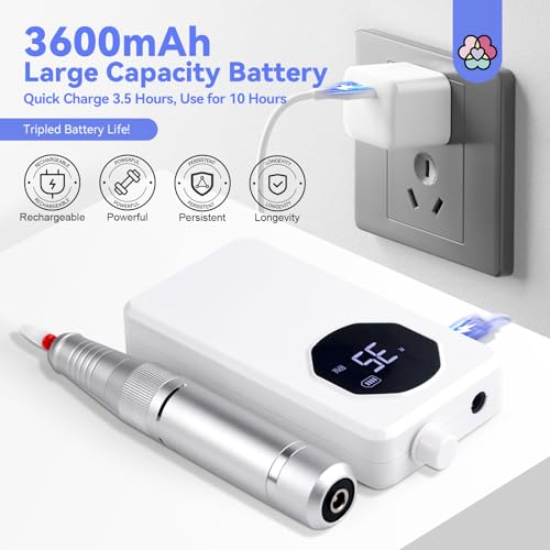 Electric Nail Drill Kit 35000RPM with Bits - White, Professional & DIY Use