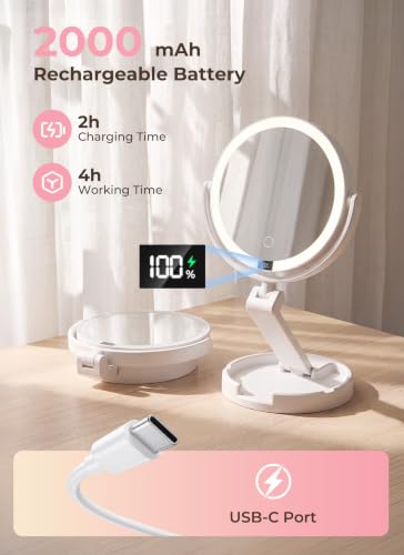 Brightown Travel Lighted Makeup Mirror 1X 10X Magnification with 3 Light Modes - White