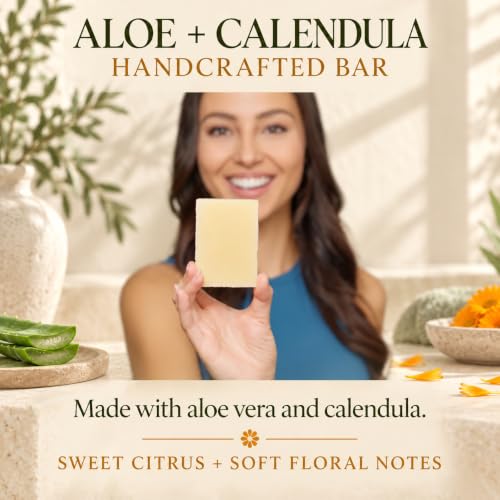 Lemon Blossom Calendula & Aloe Vera Soap - Organic Face & Body Bar, 4.5 oz, Pack of 3