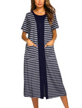 Women’s Short Sleeve Zipper Bathrobe with Pockets - Navy Blue X-Large