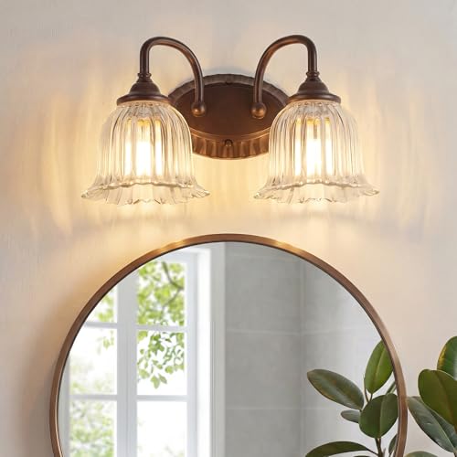 AURYNIX Oil Rubbed Bronze 2-Light Bathroom Vanity Light with Floral Glass Shades