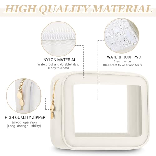 Clear Makeup Bags Set - 6 Pcs Cream White Travel Toiletry Organizer 21x15x6cm - Waterproof Nylon PVC
